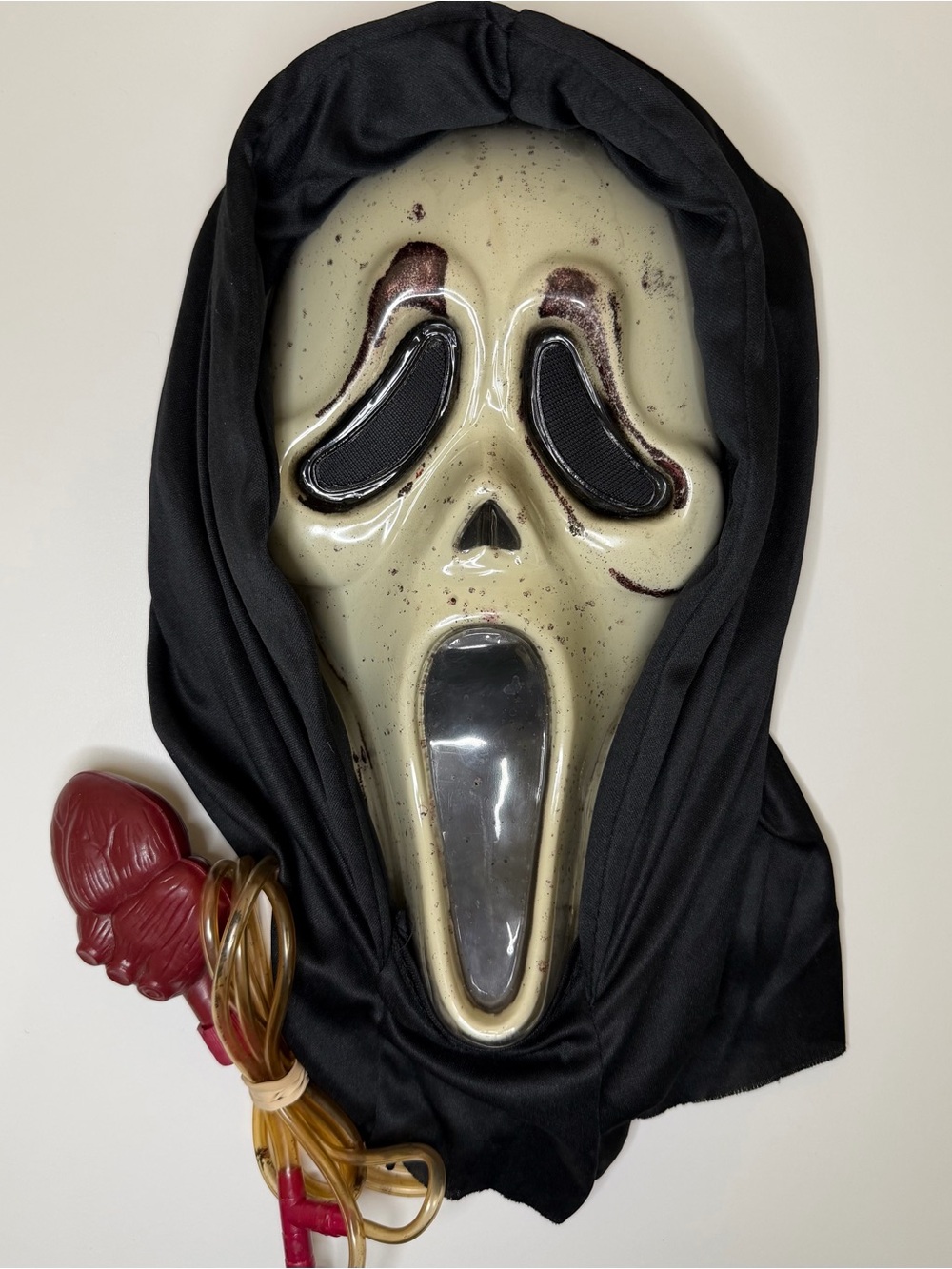 Vintage Original Ghost Face Kids Costume Mask with Black Hood - Horror Dress-Up